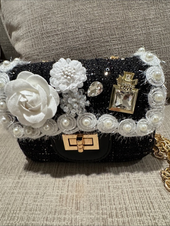 Handbags - Elegant Black Pearl-Embellished Floral Crossbody Bag mini bag